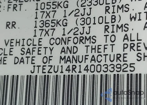 2004 Toyota 4Runner Sr5 V6 из США, поврежденный, VIN JTEZU14R140033925